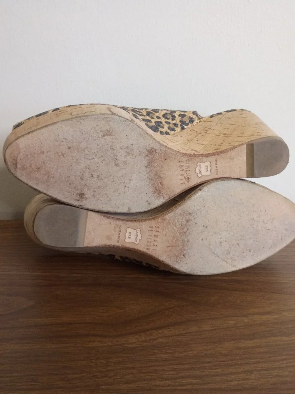 STUART WEITZMAN Sz 10N Animal Print Peep Toe Sling Back Wedge Heels - Picture 13 of 13
